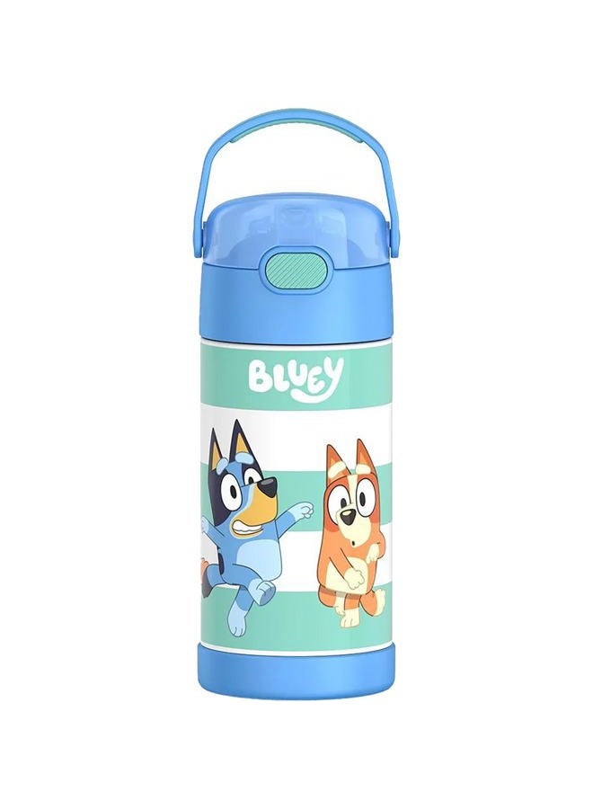 THERMOS FUNTAINER 12 Ounce Stainless Steel Vacuum Insulated Kids Straw Bottle, Bluey - Image 1